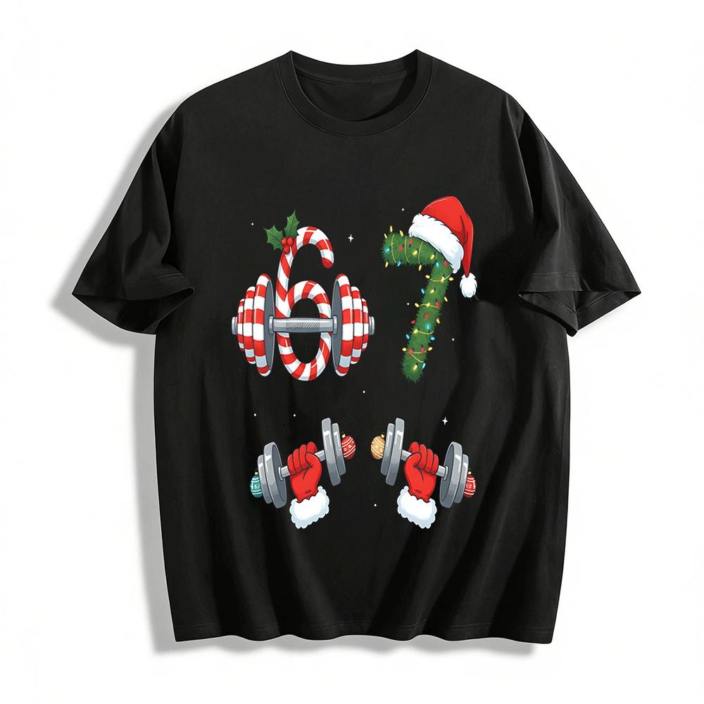 Christmas Fitness Number 67 Weightlifting Graphic Casual Top Pure cotton T-shirt XXS