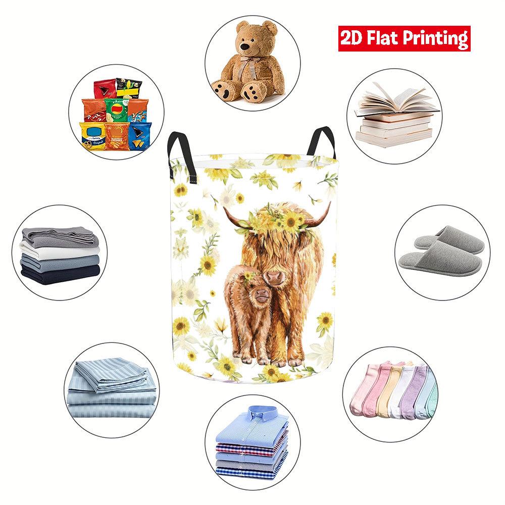 Collapsible Laundry Basket Large Round Waterproof Fabric Hamper Dirty Clothes Storage Bin Toy Organizer with Handles
