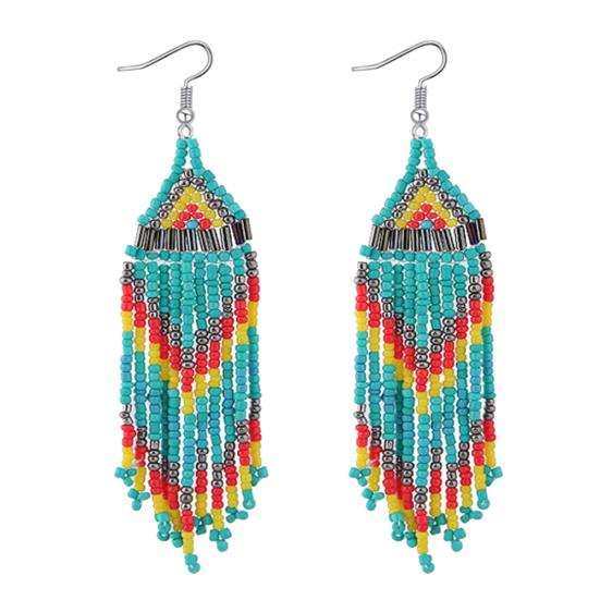 Women Bohemian Long Beaded Tassel Drop Dangle Hook Earrings Party Jewelry Gift