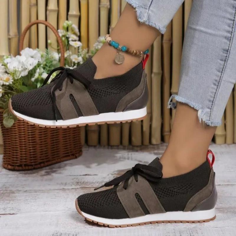 fashion 2024 High Quality Women's Shoes Spring and Autumn Fashion Solid Color Mesh Breathable Low-top Lace-up Women's Sports Shoes