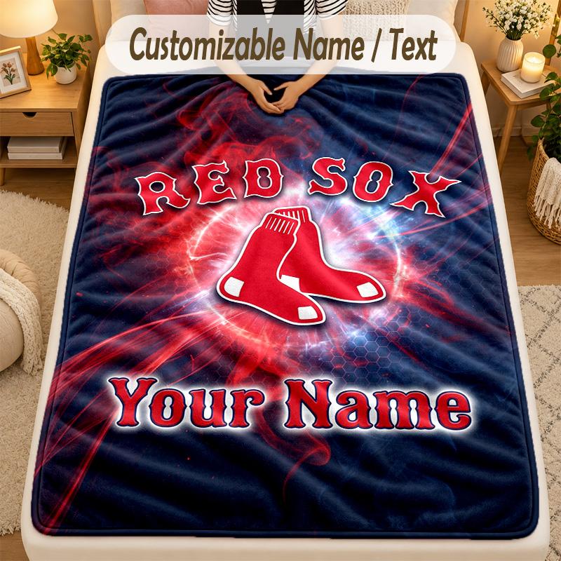 Flannel BlanketBoston Red Sox Custom Name Text Personalized Soft Warm Throw Blanket Home Decor Gift