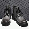 Fashion Mens Ankle Boots Winter Hiking Motorcycle Boots Casual Fashion Low-heeled Genuine Leather High Top Black Warm Cotton Shoes
