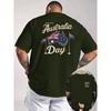Australia Day Map Flag Graphic Men's Cotton T-Shirt Round Neck Short Sleeve Casual Tee