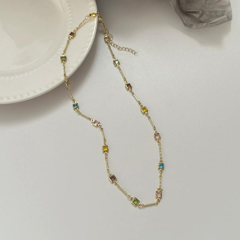 Seven Colorful Heart Rhinestone Necklace Shiny High-End Feel Zircon Designed Necklace New Collarbone Chain Women s Jewelry Gift