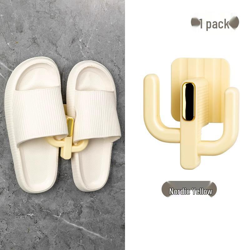 Punch-Free Wall-Mounted Bathroom Slipper & Shoe Organizer Rack with Hooks