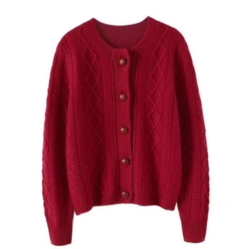 Elegant Diamond Buckle Knit Cardigan for Women - Autumn/Winter Loose Fit 
