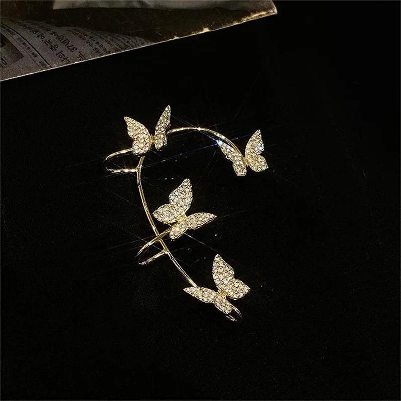 Vintage Classic Gold Silver Metal Butterfly Wings Swallow Earclip Exquisite Thornless Women's Shining Zircon Earrings Jewelry