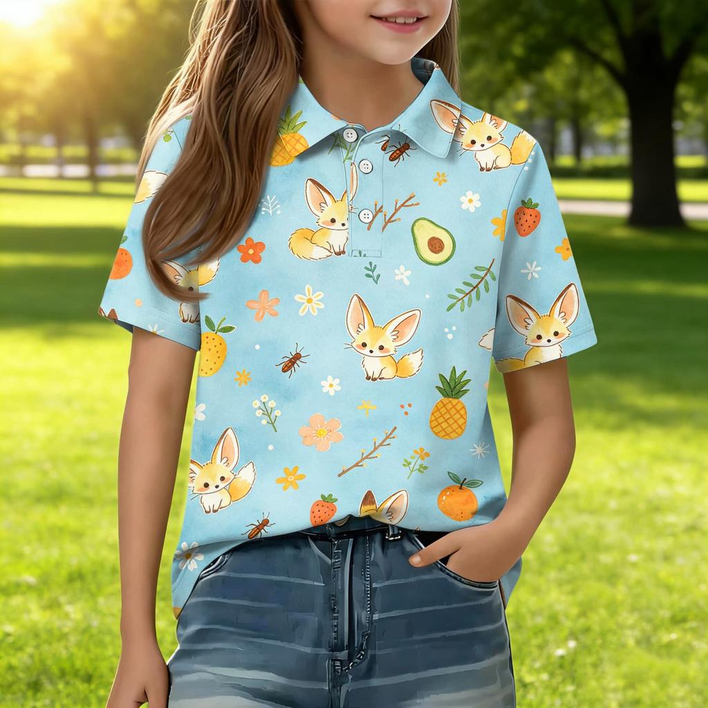 Kids Casual Short Sleeve Polo Shirt Animal Print Lightweight Comfortable Soft Fabric Summer Top for Boys Girls