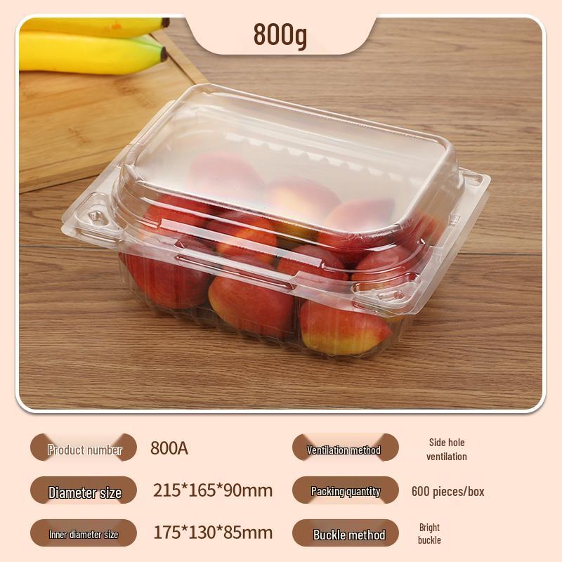 Portable Disposable Transparent Plastic Rectangular Fruit Packaging Box with Lid