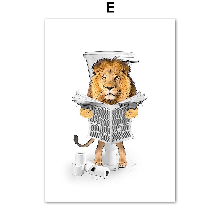 Bathroom Humor Dinosaur Zebra Lion Elephant Dog Wall Art Print Canvas Painting Nordic Posters Wall Pictures Toilet Room Decor