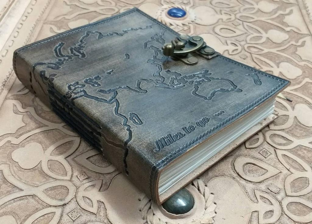 Embossed World Map Leather Journal: Handmade Travel Diary (5x7)