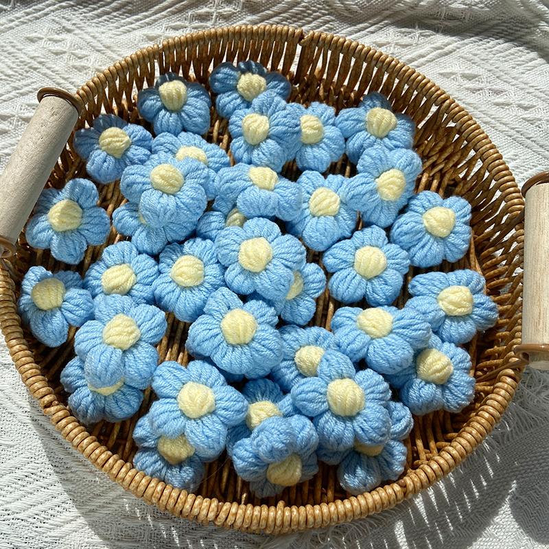 

20Pcs 4.5cm Puff Flower DIY Hand-knitted Milk Cotton Wool Hand Hook Flower Manual Clothing Accessory Shoes Hats Craft Supplies 4.5cm 20PCS синій