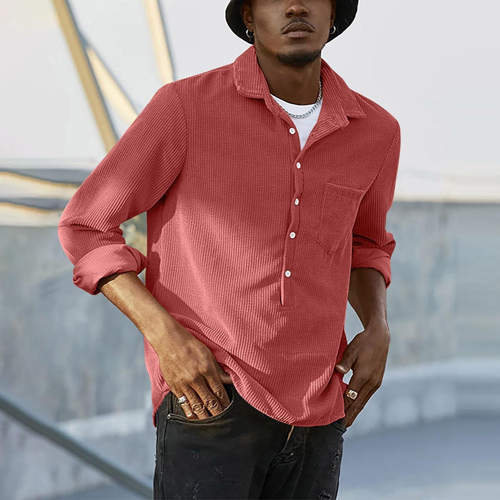 

Мужская и зимняя повседневная мода однотонная вельветовая рубашка с длинным рукавом и лацканами повседневная свободная модная рубашка XL