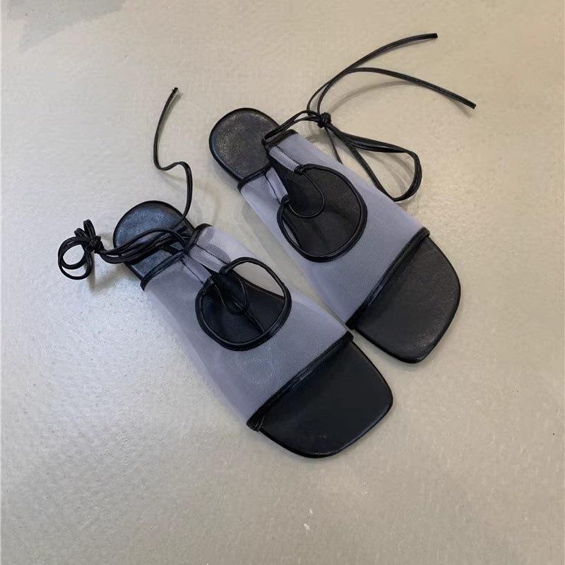 Niche design sandals women's shoes retro mesh breathable open-toe strap sandals