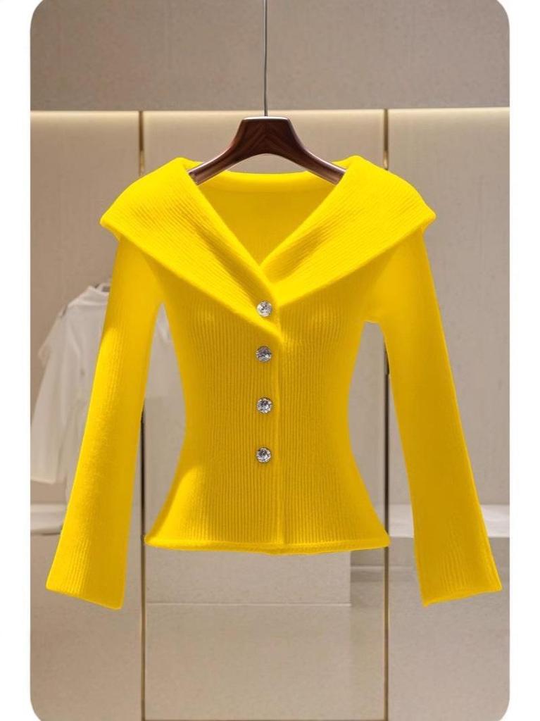 Elegant French-Style Slimming Knit Cardigan - Stylish & Versatile Long-Sleeve Sweater for Autumn/Winter 2024