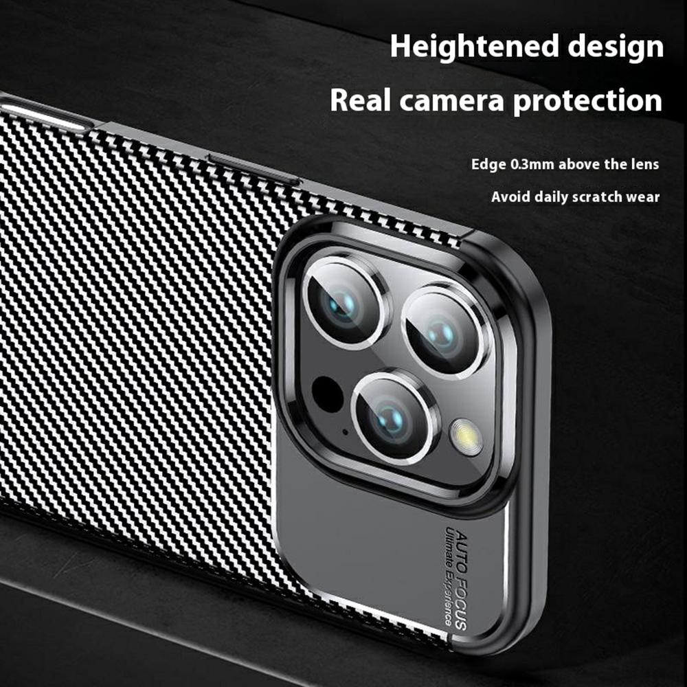 For iPhone 16 Pro Max Case Carbon Fiber Texture TPU Phone Cover Heat Dissipation