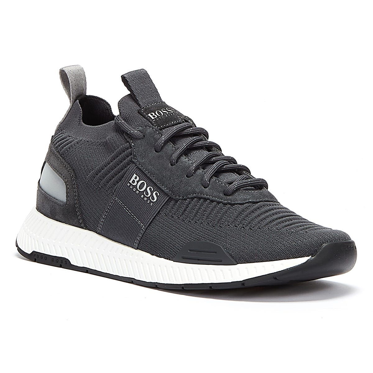 Buy Hugo Boss Titanium Runn Knit Mens Grey Trainers at