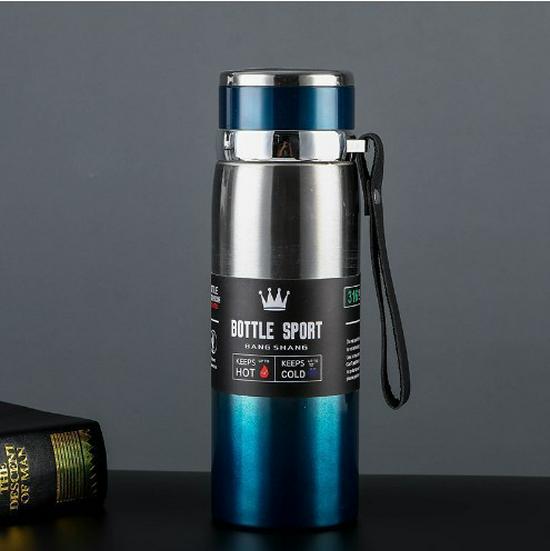 Stainless Steel Solar Thermos Cup with Lanyard - Large Capacity, Portable, Insulated for Outdoor Sports and Car Use