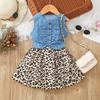 Middle and Small Children's Summer Girl Denim Patchwork Printed Vest Dress