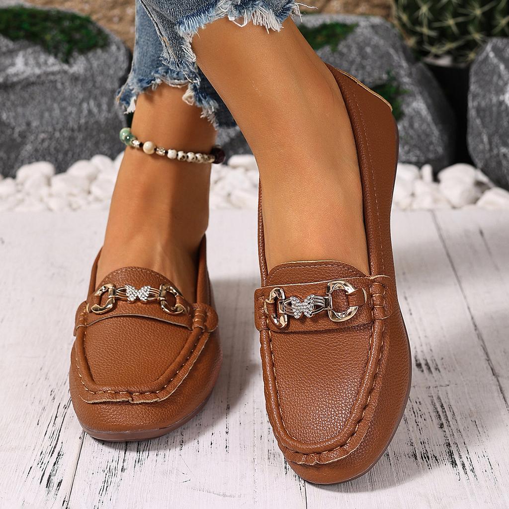 Neue Bohnenschuhe Damen Frauen Runde Spitze Niedriger Absatz Knoten Kette Freizeit-Schuhe Mutter Schuhe Damen Loafer