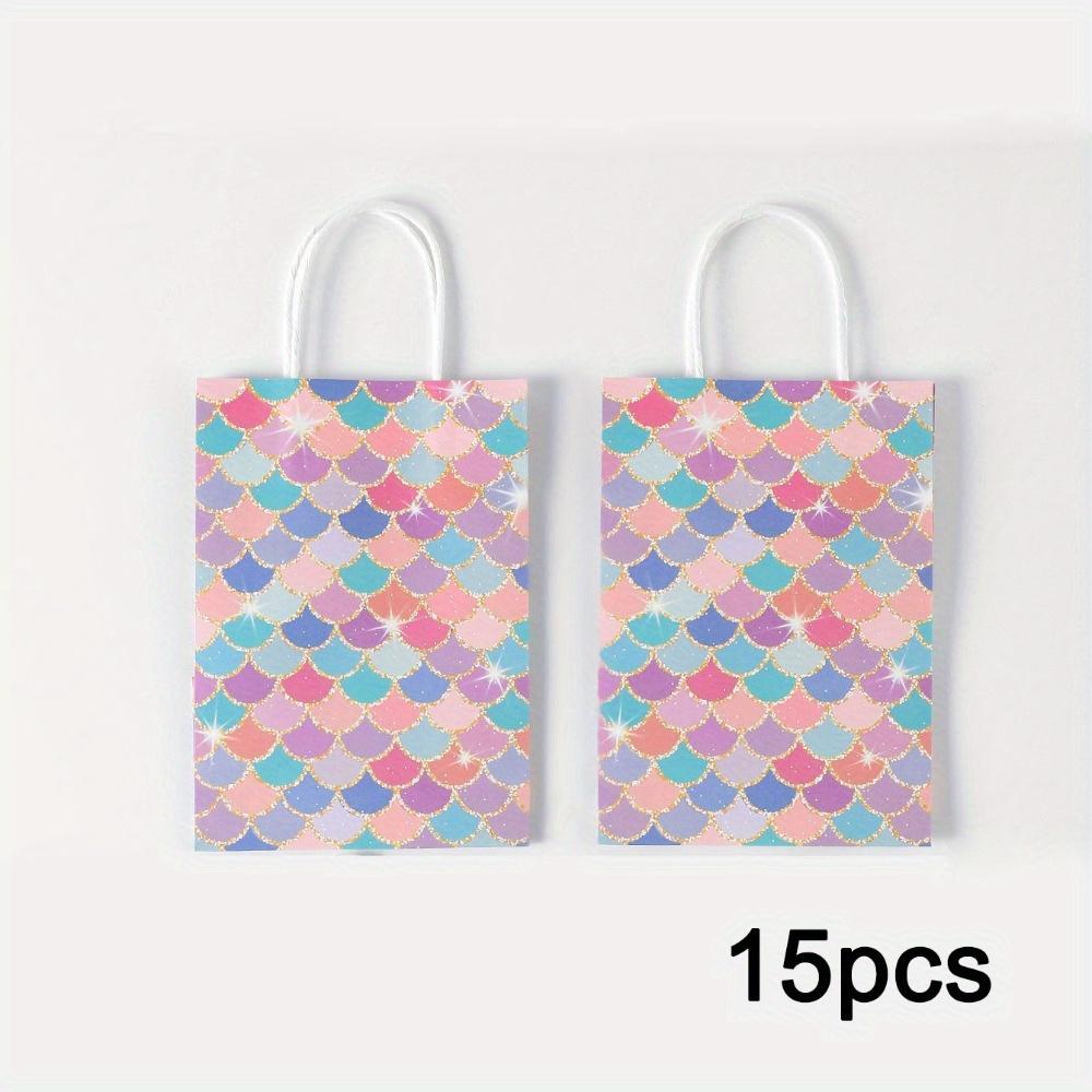 

15 шт. Бумажные подарочные пакеты с рисунком рыбьей чешуи и тематикой русалки, пакеты для упаковки подарков, пакеты для угощений, пакеты с ручками, пакеты для упаковки подарков для покупок и вечеринок 15pcs 15*21*8cm