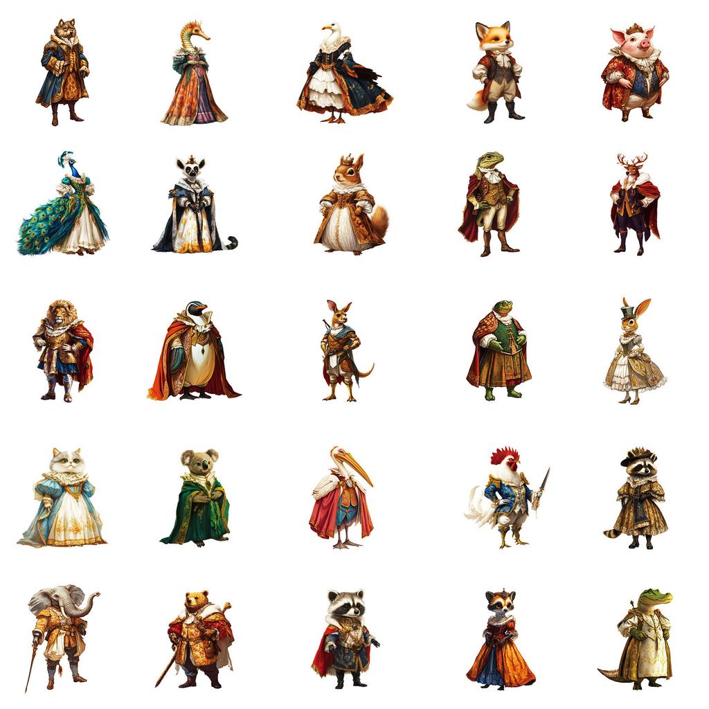 50 Creative Anthropomorphic Classical Animal Material Stickers DIY Mobile Phone Case Skateboard Guitar Water Cup Decoration Stickers