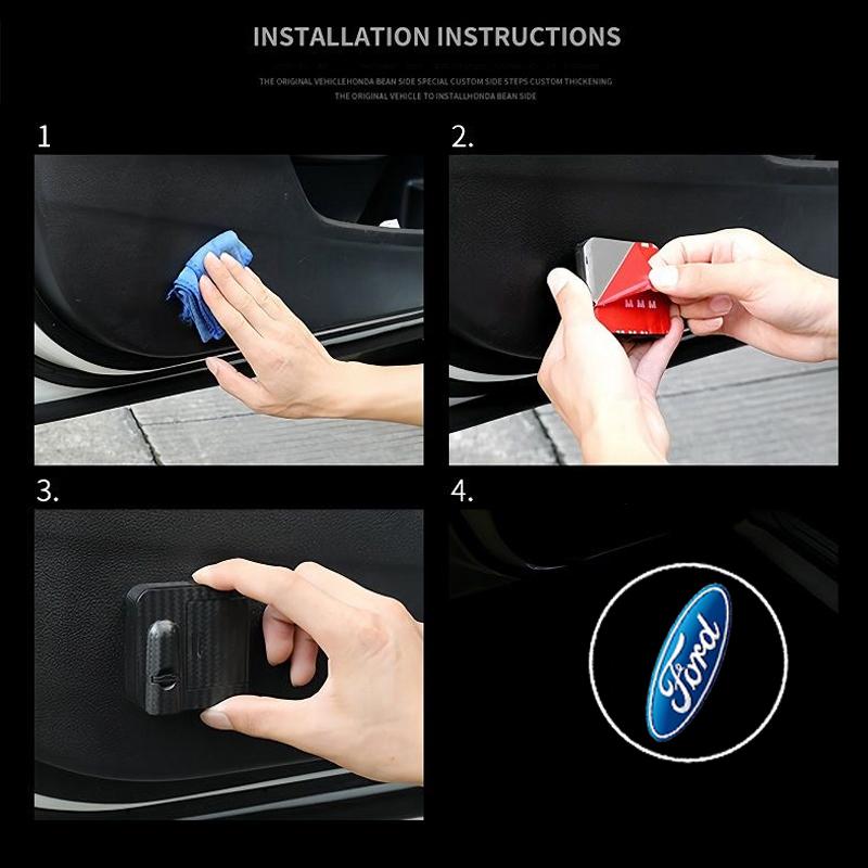 2Pcs LED HD Car Door Wireless Welcome Light Projector Lamps For Ford Focus Fiesta Puma Ranger Kuga MK7 MAX F150 VG1