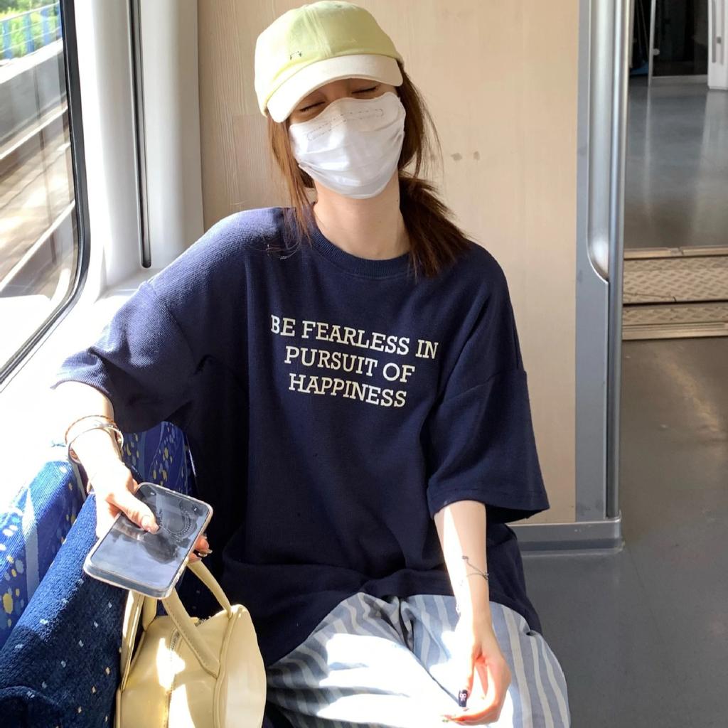 Korean Vintage Black Letter Print Short Sleeve T-shirts for Women 2025 Summer Casual Loose Women's T Shirt Harajuku Streetwear Tshirt Female Y2k Tops