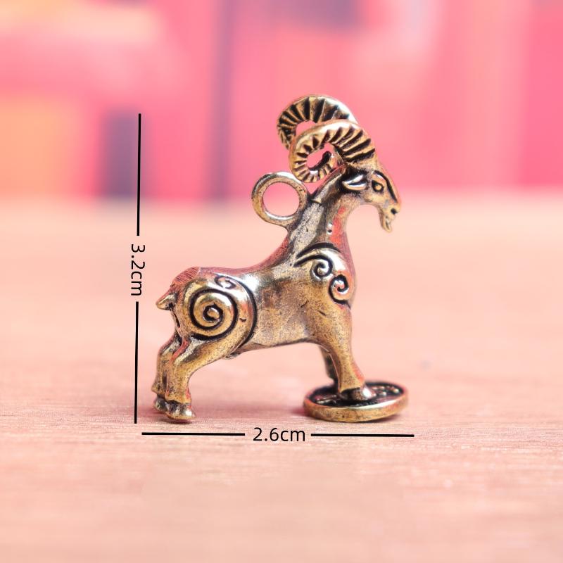 Brass Goat Key Chains Small Ornament Antique Copper Zodiac Animal Sheep Car Keychains Miniature Figurines Accessory