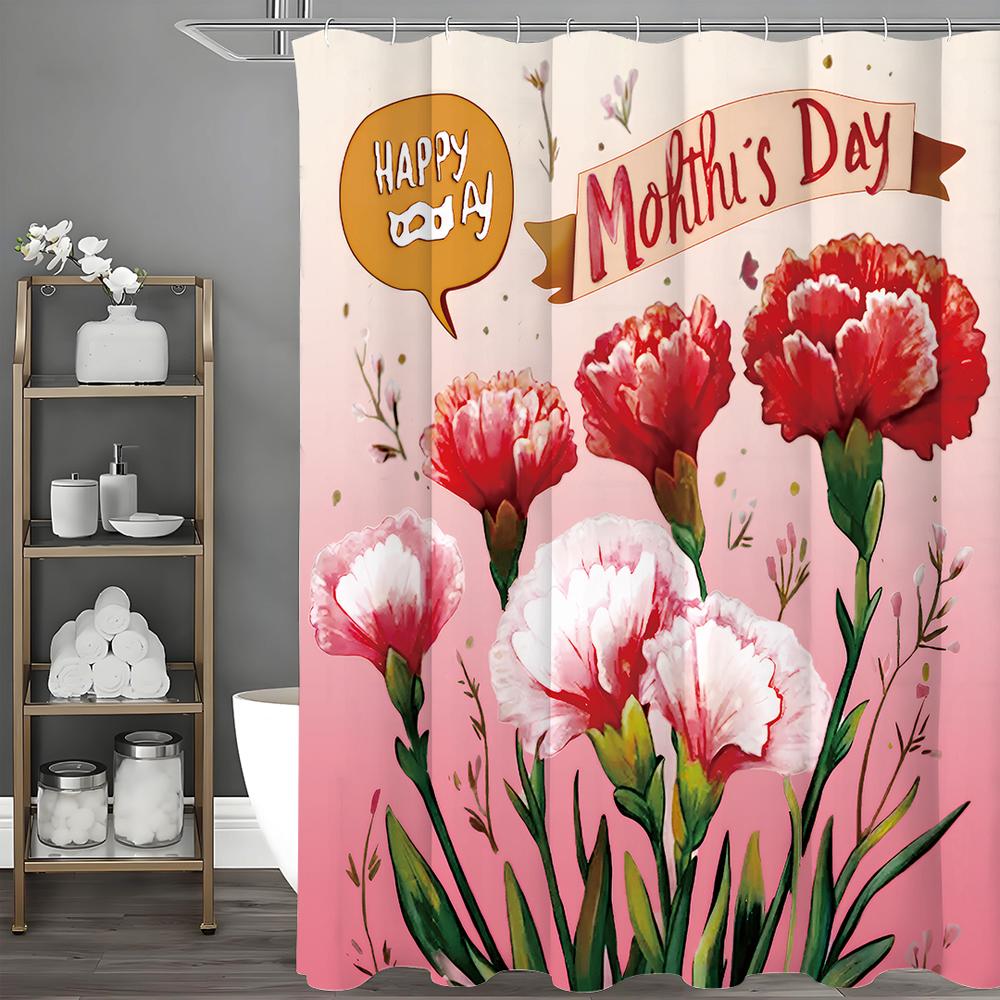 

Happy Mother s Day Carnation Shower Curtain, Bathroom Decorative Shower Curtain, Waterproof Shower Curtain with Hooks 90*180cm