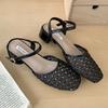 Fashion Vintage Woven Hollow Sandals Women Fashion Round Toe Ankle Strap Buckle Casual Shoes Elegant Comfortable Sandalias De Mujer
