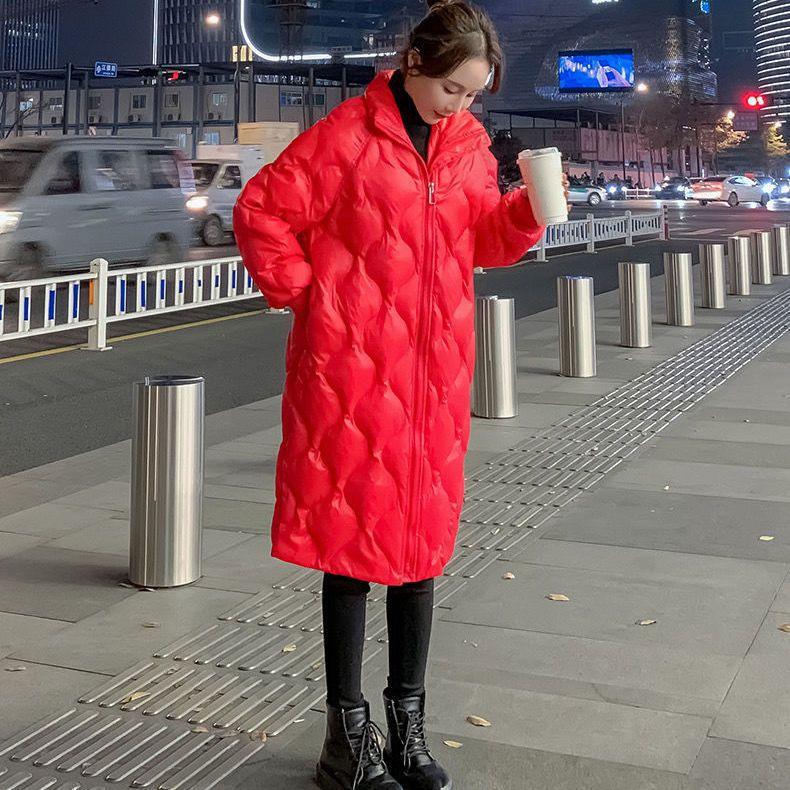 Women’s Midi Glossy Windproof Winter Jacket With Raglan Sleeves