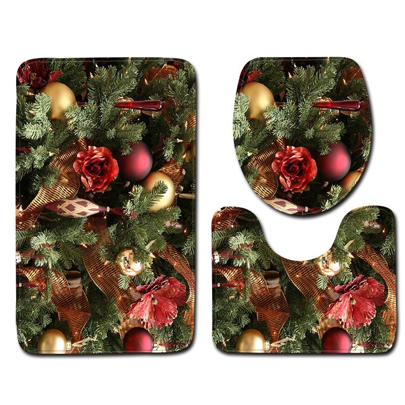 3D Christmas Bathroom Toilet Three-Piece Floor Mat Doormat Bathroom Carpet