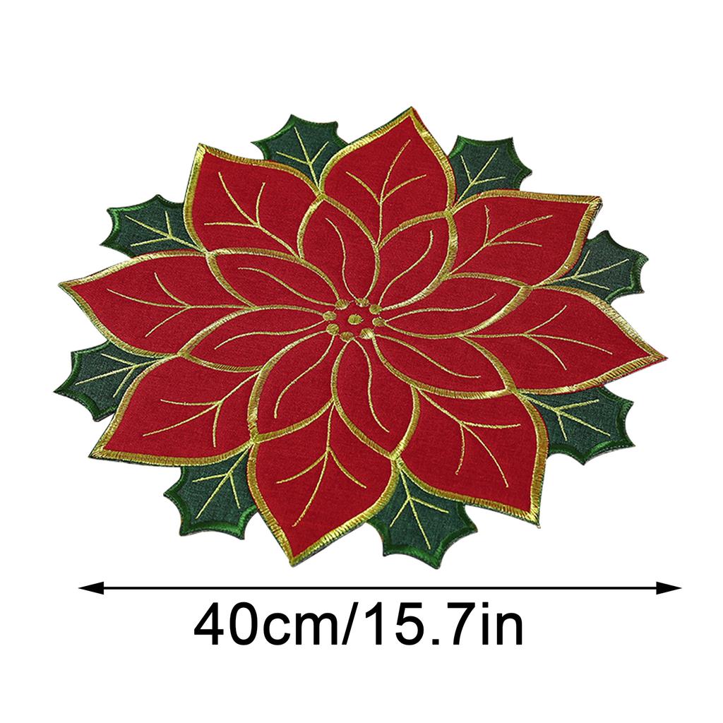 Xmas Table Top Decor Mat Double Layers Applique and Embroidery Xmas Flowers Decorative Table Mat