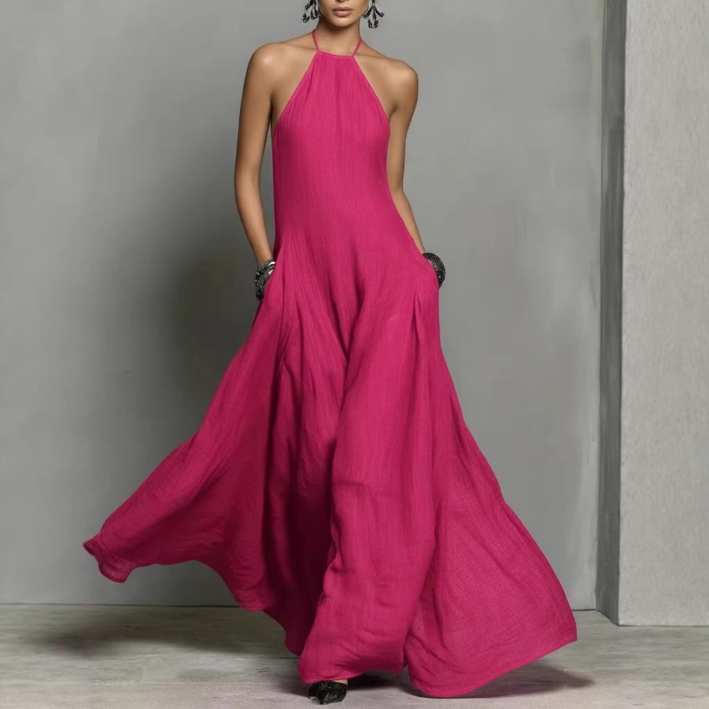 2026 European & American Spring/Summer Cotton Linen Blend Backless Sleeveless Long Dress