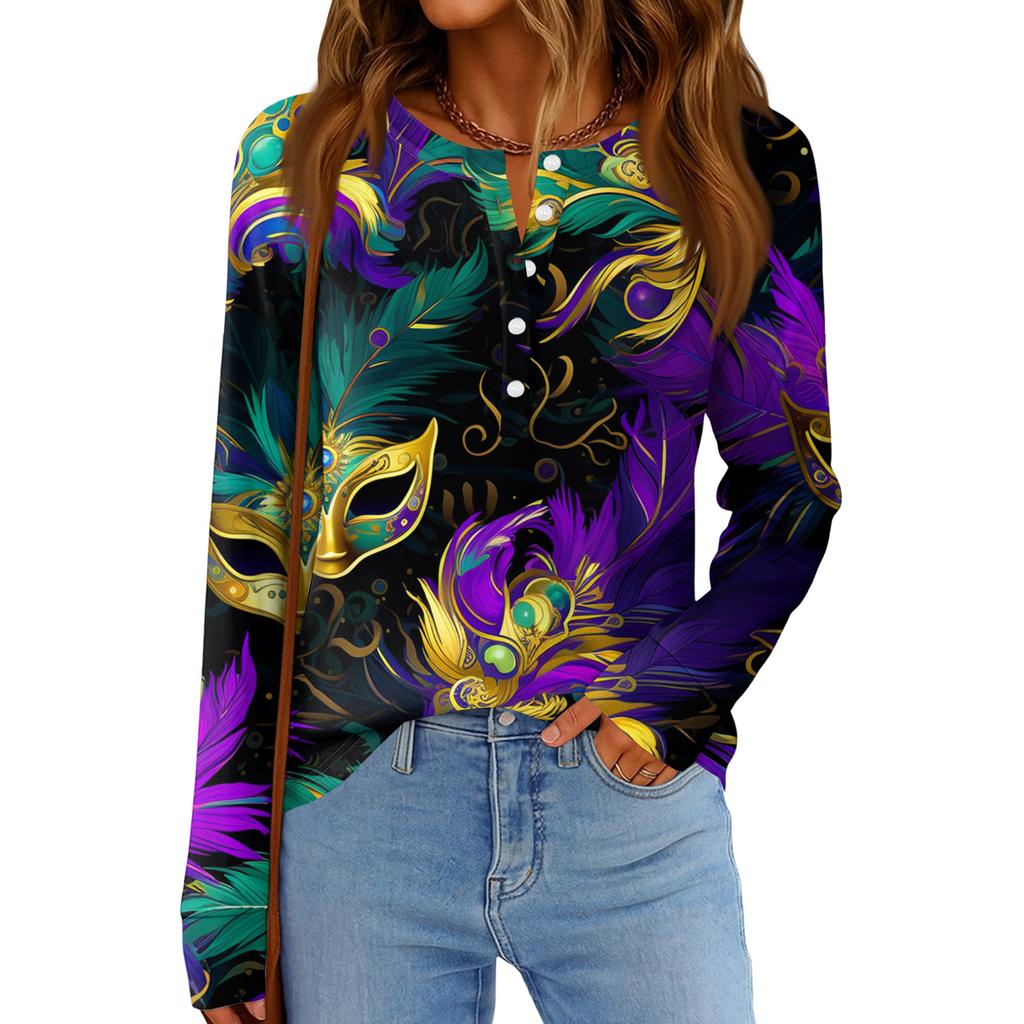 Women's Fashionable Loose Long Sleeved Carnival Printed Casual Top