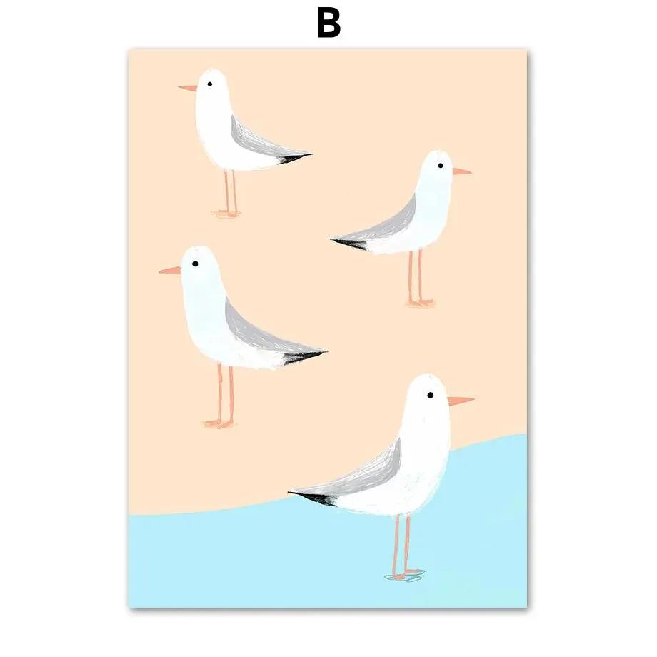 Ocean Beach Palme Surfbrett Möwe Leinwandmalerei - Reiseplakate und Drucke für Wohnzimmerdekor