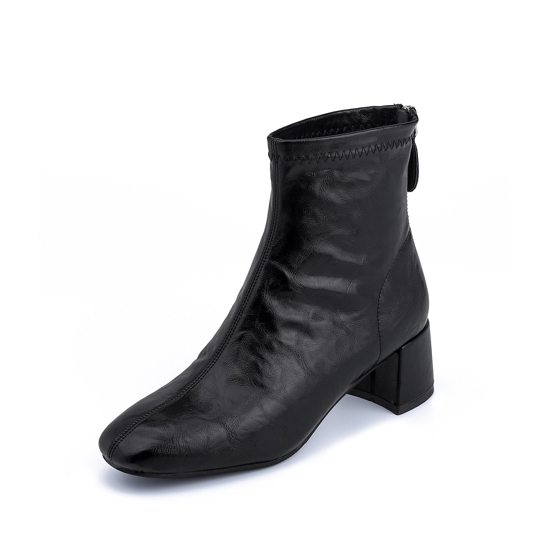 

2025 зима новые ботинки женские носить высокий смысл интернет-знаменитость тонкие ботинки мытая лошадиная кожа узор корейская версия женские ботинки толстый каблук 34