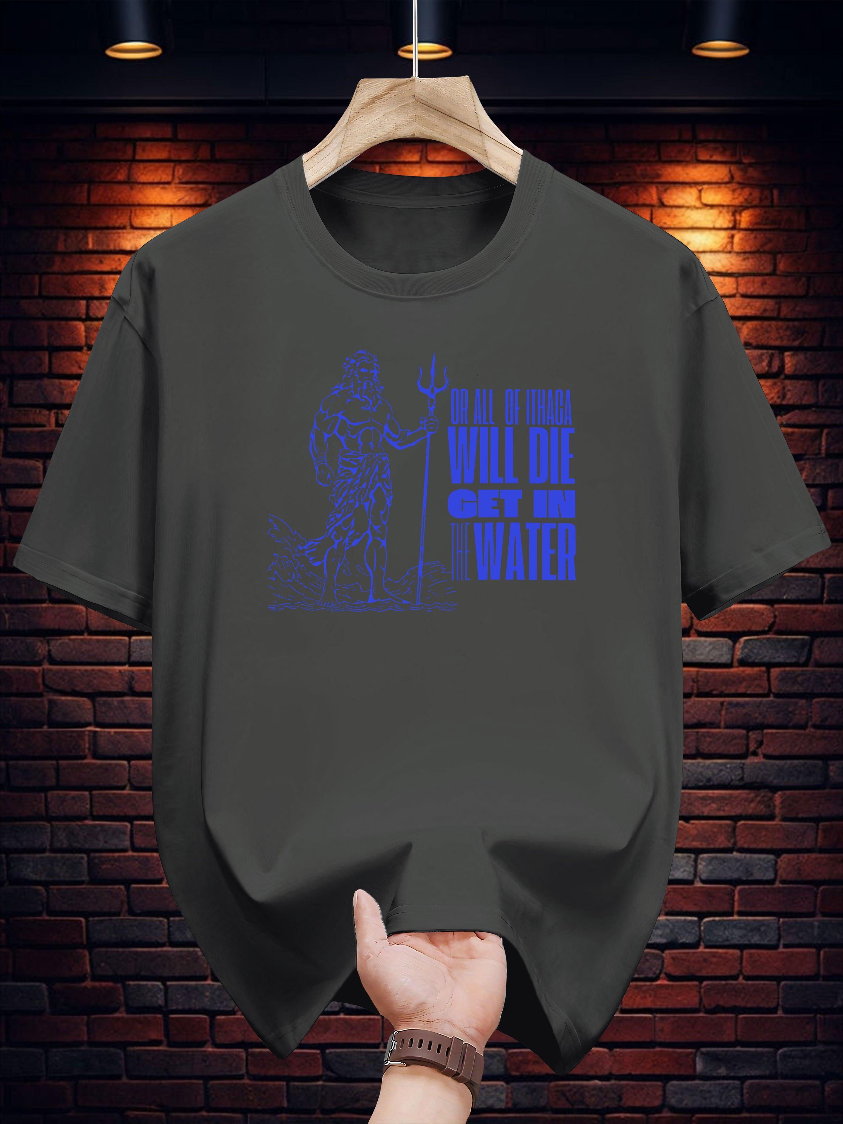 

Graphic Print T-shirt - White Casual Short Sleeve Round Neck Summer Tee with Bold Blue Design S