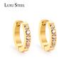 Hoop Earrings for Women Brincos Stainless Steel Round Gold Color Geometry CZ Dangle Jewelry Bijoux Female