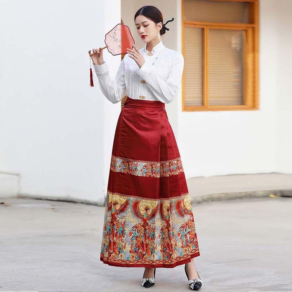 

Платье в китайском стиле с принтом птиц Phoenix Ins Юбка Hanfu Элегантная юбка Horse Face Party