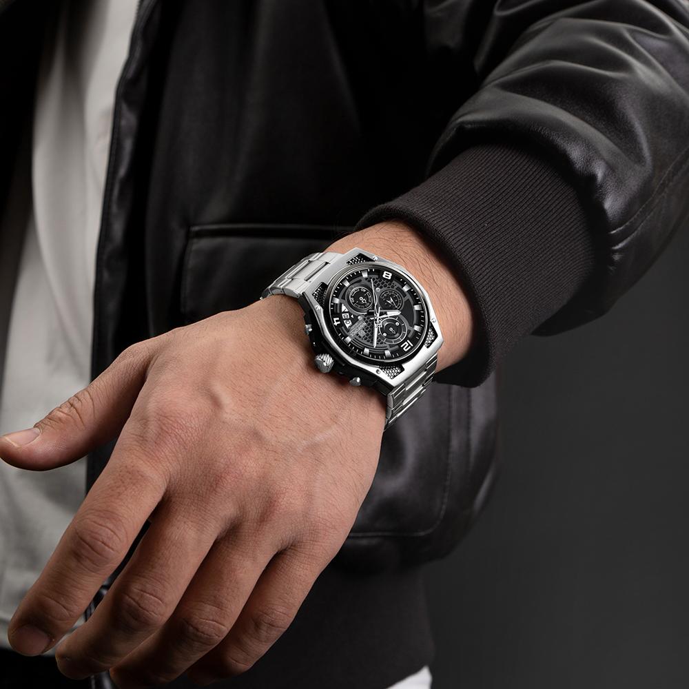 Naviforce Watch for Men Calendar Chronograph Stainless Steel Strap Luminous Waterproof Fashion Casual Outdoor Sports Men's Wristwatch NF8051S