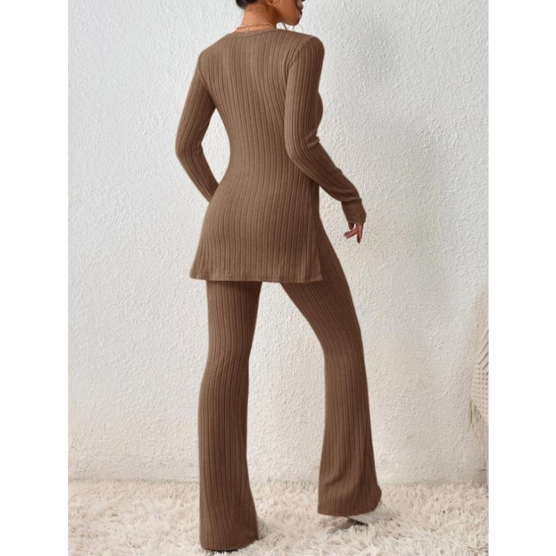 Women's Autumn and Winter Long Sleeve Top Solid Colour Casual Slim Homewear Pants Suit