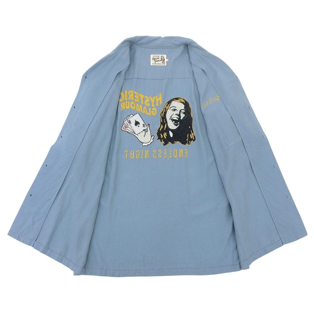 HYSTERIC GLAMOUR ENDLESS NIGHT Embroidered Bowling Shirt, Men's, Blue, Size S, 20 Stainless Steel Tops S BlueUsed