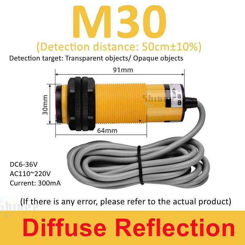 1PCS E3F-DS30C4 Proximity Switch Photoelectric Sensor Switch NPN PNP DC6-36V 30cm Detection Range Adjustable Diffuse Reflection