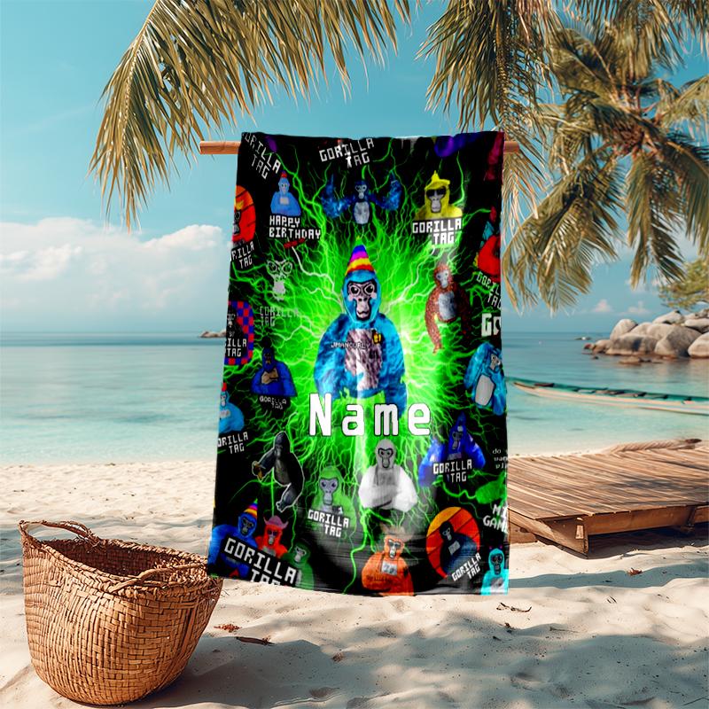Personalized customized proof beach towel with Gorilla Tag pattern - soft, absorbent,quick-drying,perfect swimming,camping&bathing