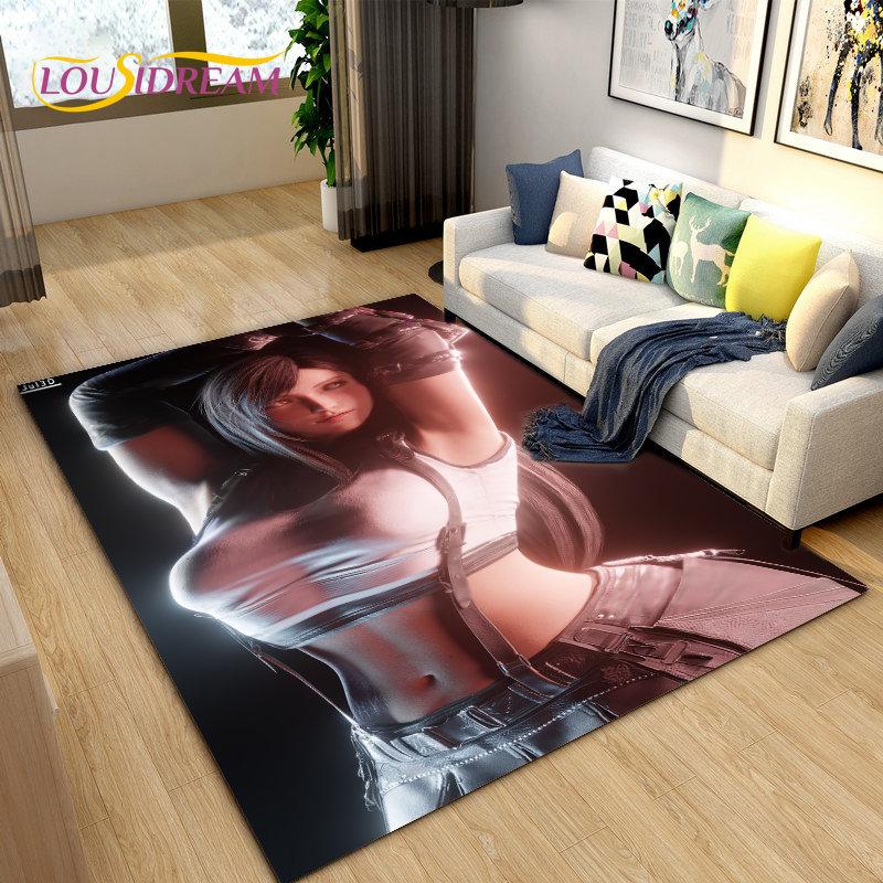 Sexy Girl Lace Tifa Aerith Anime Area Rug,Carpet Rug for Living Room Bedroom Sofa Doormat Decoration, Kids Non-slip Floor Mat 3D
