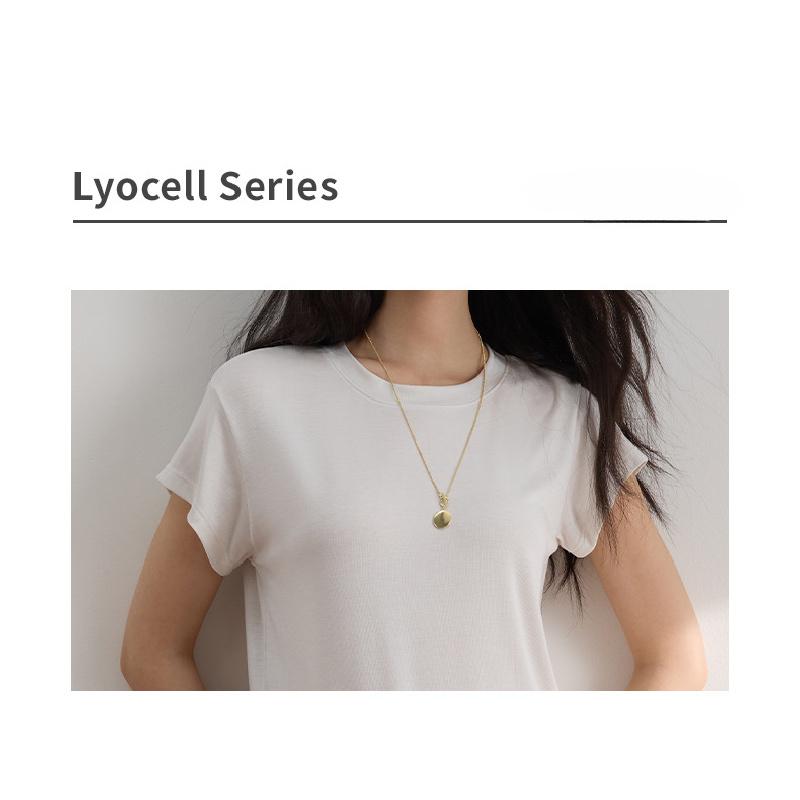 Lyocell women's round-neck t-shirt top, spring/summer 2026 new model, skin-friendly, breathable, slimming, short-sleeved
