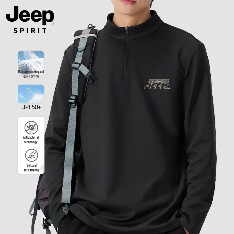 JEEP SPIRIT Men's Quick-Dry Half-Zip Long Sleeve T-Shirt