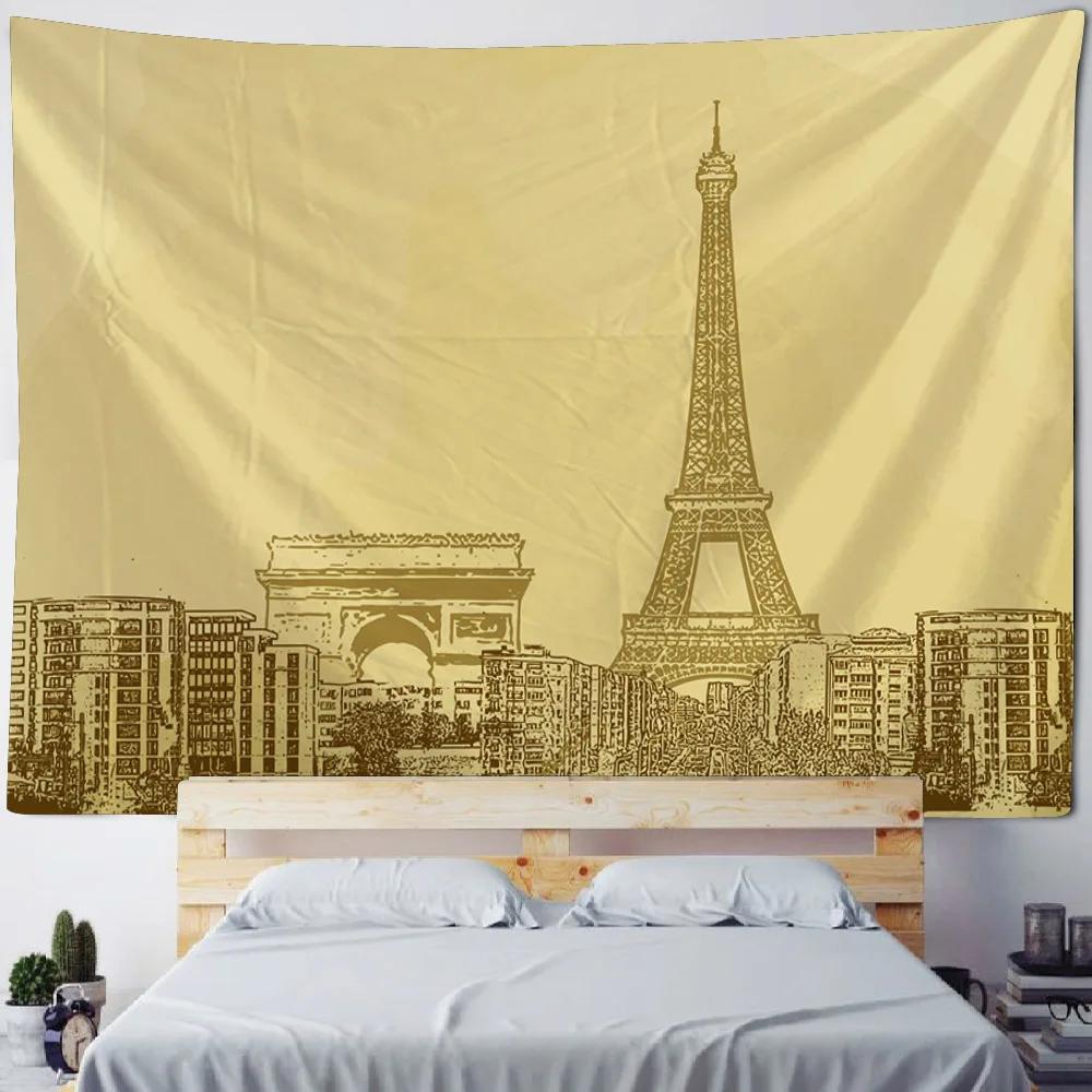 Eiffel Tower Landscape Tapestry Wall Hanging Vintage Style Background Cloth Home Decoration Living Room Dormitory Decoration